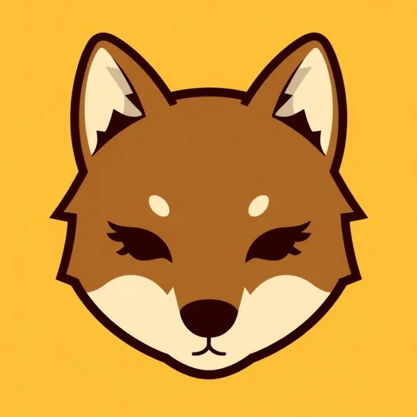 kcool_22。サンリオ風にデフォルメした茶色の狼。目は閉じ気味の切れ長で、まつ毛が描かれている